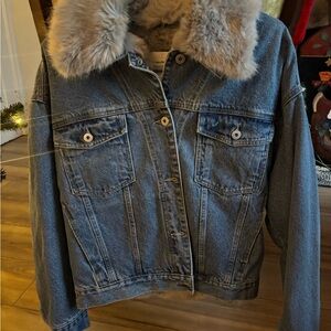 Pilcro Faux Fur Collar Denim Jacket